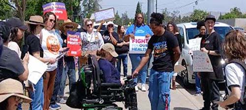 Crowd protesting Congressman Vince Fong in Fresno